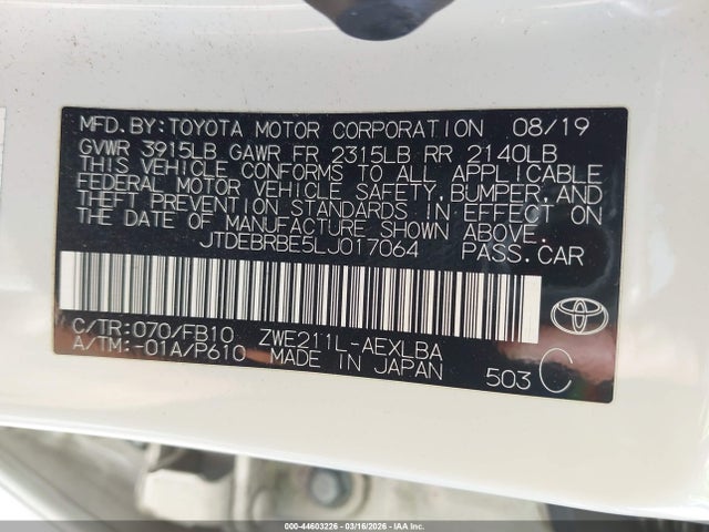 Toyota Corolla Hybrid Le 2020 JTDEBRBE5LJ017064 Image 9