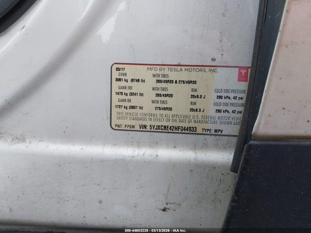 Продаж на аукціоні авто 2017 Tesla Model X P100d, vin: 5YJXCBE42HF044933, номер лоту: 44603228