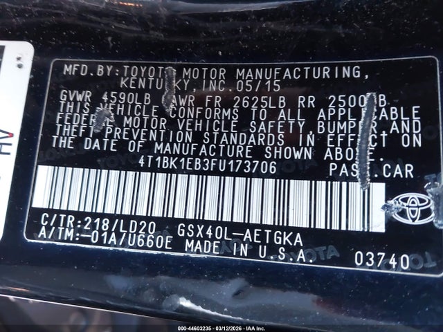 4T1BK1EB3FU173706 Toyota AVALON XLE
