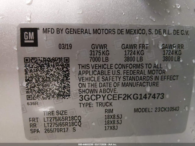 3GCPYCEF2KG147473 Chevrolet Silverado 1500 Custom Trail Boss