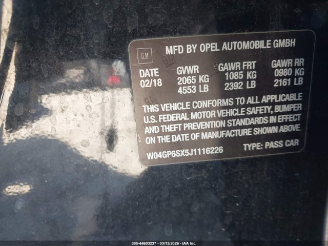 Aukcja sprzedaży 2018 Buick Regal Sportback Essence, vin: W04GP6SX5J1116226, numer aukcji: 44603237