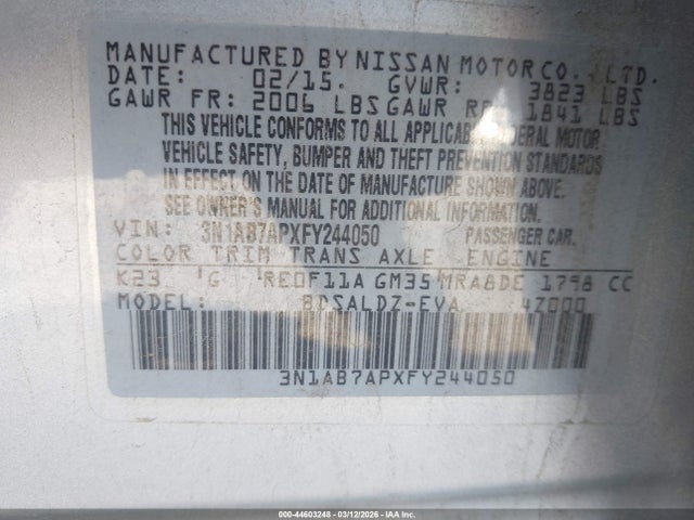 3N1AB7APXFY244050 Nissan SENTRA SV