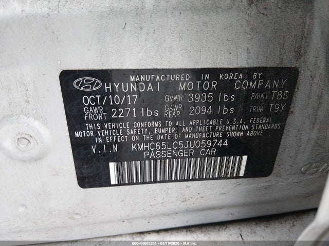 KMHC65LC5JU059744 Hyundai Ioniq Hybrid Blue