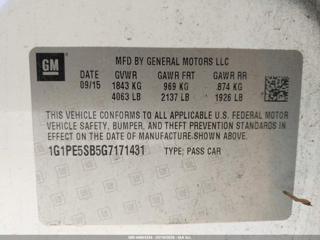 1G1PE5SB5G7171431 Chevrolet Cruze Limited 1lt Auto