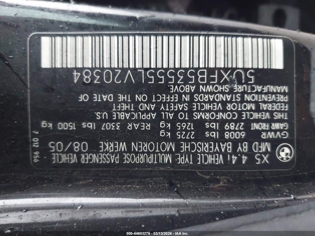 Aukcja sprzedaży 2005 Bmw X5 4.4i, vin: 5UXFB53555LV20384, numer aukcji: 44603276