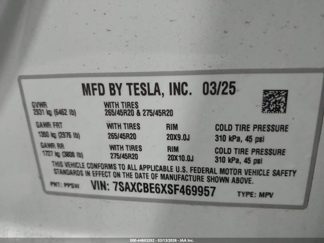 Aukcja sprzedaży 2025 Tesla Model X Plaid, vin: 7SAXCBE6XSF469957, numer aukcji: 44603282