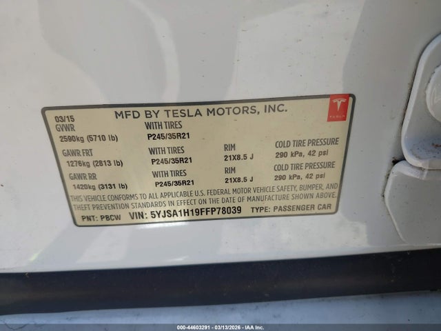 2015 TESLA MODEL S 5YJSA1H19FFP78039 Photo 8