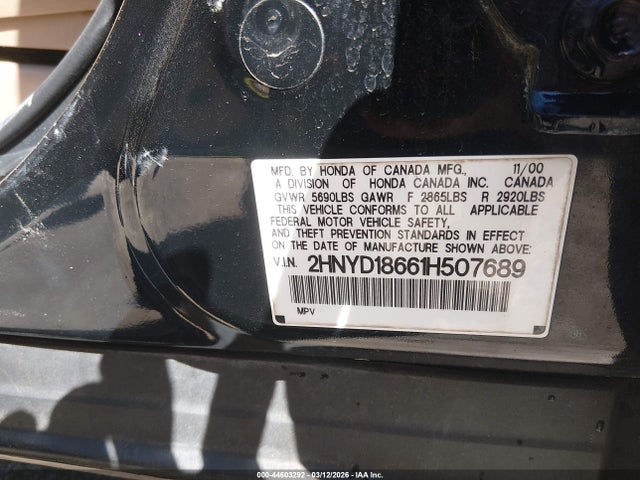 44603292 :رقم المزاد ، 2HNYD18661H507689 vin ، 2001 Acura Mdx مزاد بيع