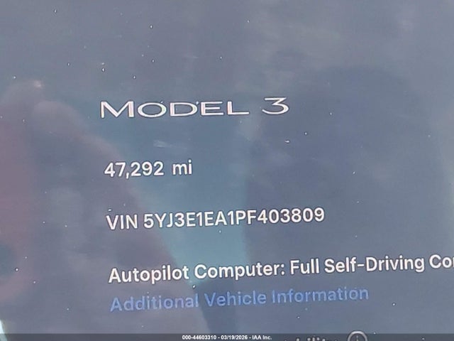Продажа на аукционе авто 2023 Tesla Model 3 Rear-wheel Drive, vin: 5YJ3E1EA1PF403809, номер лота: 44603310