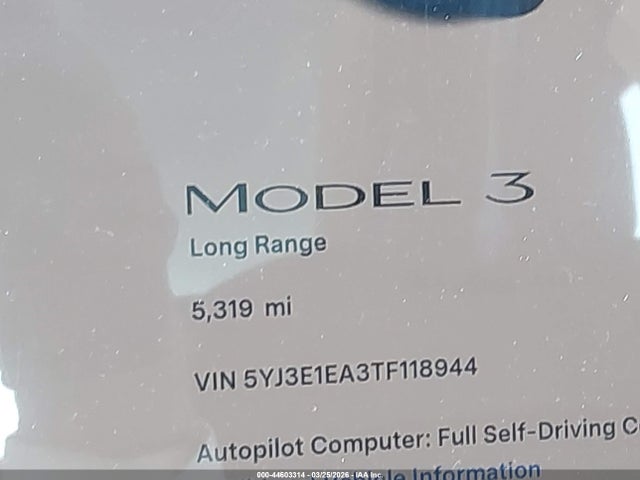 44603314 :رقم المزاد ، 5YJ3E1EA3TF118944 vin ، 2026 Tesla Model 3 Premium Rear-wheel Drive/standard Rear-wheel Drive مزاد بيع