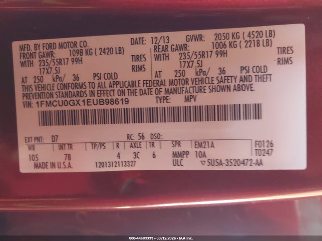 1FMCU0GX1EUB98619 Ford ESCAPE SE