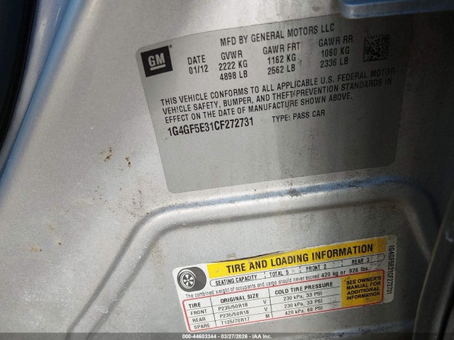 2012 BUICK LACROSSE 1G4GF5E31CF272731 Photo 8