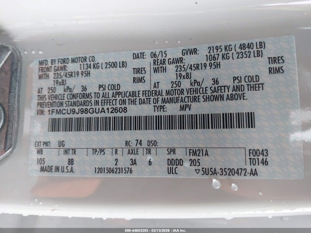 Ford Escape Titanium 2016 1FMCU9J98GUA12608 Image 9