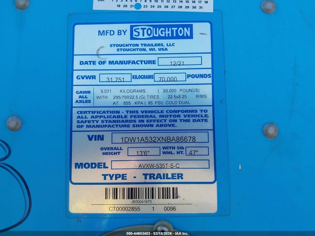 Stoughton Trailers Inc Unknown 2022 1DW1A532XNBA86678 Image 9