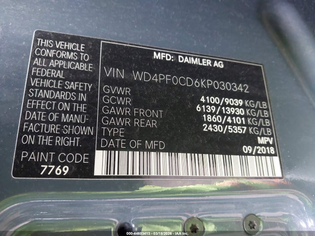 Продажа на аукционе авто 2019 Mercedes-benz Sprinter 2500 Standard Roof V6, vin: WD4PF0CD6KP030342, номер лота: 44603413