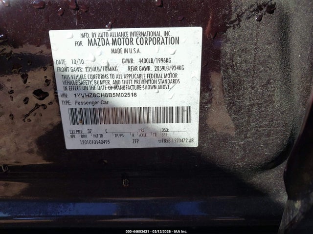 44603431 :رقم المزاد ، 1YVHZ8CH8B5M02518 vin ، 2011 Mazda Mazda6 I Grand Touring مزاد بيع
