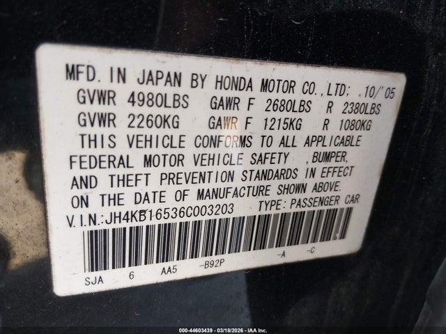 Продаж на аукціоні авто 2006 Acura Rl 3.5, vin: JH4KB16536C003203, номер лоту: 44603439