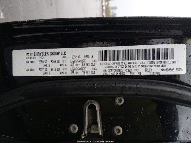 2012 Ram 2500 Slt მანქანა იყიდება აუქციონზე, vin: 3C6TD5DT8CG171363, აუქციონის ნომერი: 44603475
