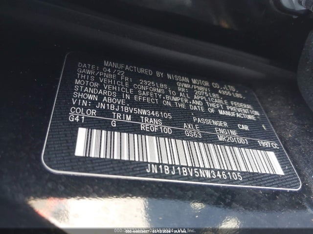 JN1BJ1BV5NW346105 Nissan Rogue Sport Sv Fwd Xtronic Cvt