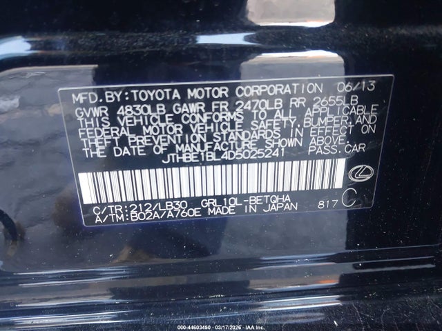 Продажа на аукционе авто 2013 Lexus Gs 350, vin: JTHBE1BL4D5025241, номер лота: 44603490