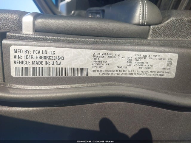 Aukcja sprzedaży 2024 Jeep Grand Cherokee Limited 4x4, vin: 1C4RJHBG8RC224643, numer aukcji: 44603496