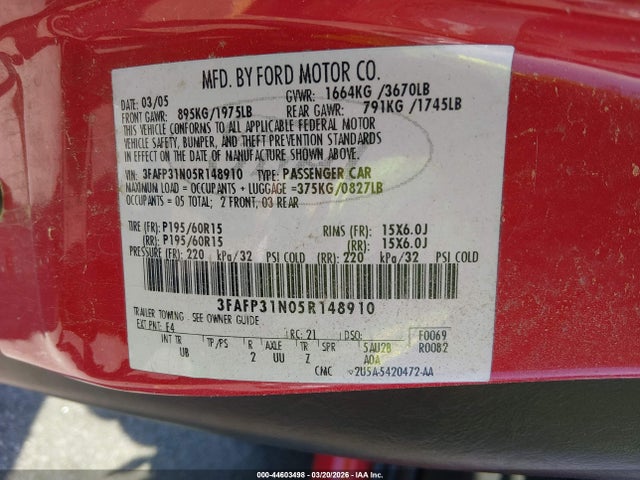 Продаж на аукціоні авто 2005 Ford Focus Zx3, vin: 3FAFP31N05R148910, номер лоту: 44603498