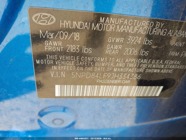 5NPD84LF9JH334386 Hyundai ELANTRA SEL
