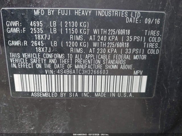 2017 SUBARU OUTBACK 4S4BSATC3H3266603 Photo 8