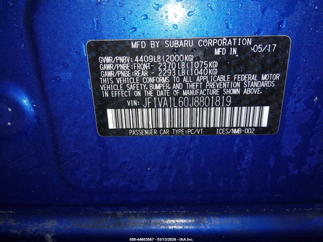 Subaru Wrx Limited 2018 JF1VA1L60J8801819 Image 9