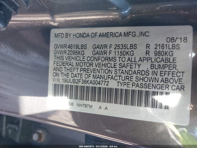 44603574 :رقم المزاد ، 19UUB2F36KA004772 vin ، 2019 Acura Tlx Standard مزاد بيع