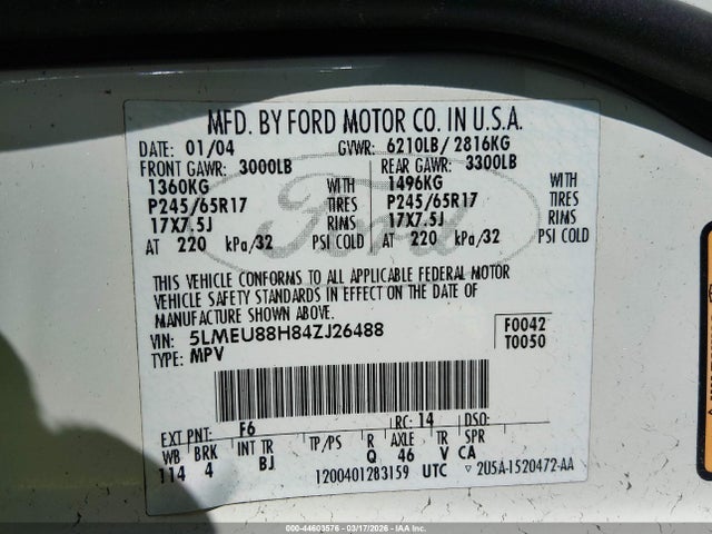 2004 LINCOLN AVIATOR 5LMEU88H84ZJ26488 Photo 8
