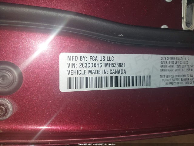 Продажа на аукционе авто 2021 Dodge Charger Gt Rwd, vin: 2C3CDXHG1MH533881, номер лота: 44603617