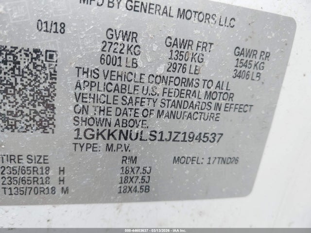Aukcja sprzedaży 2018 Gmc Acadia Slt-1, vin: 1GKKNULS1JZ194537, numer aukcji: 44603637