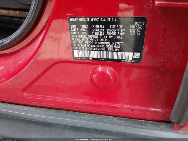 2016 Honda Hr-v Lx მანქანა იყიდება აუქციონზე, vin: 3CZRU6H35GM739668, აუქციონის ნომერი: 44603681