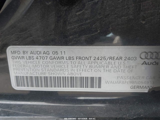 2011 AUDI A4 WAUAFAFL9BN054913 Photo 8