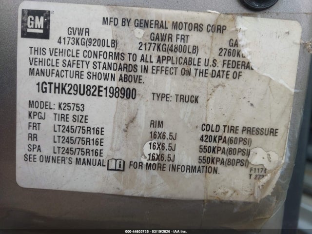 Продаж на аукціоні авто 2002 Gmc Sierra 2500hd Sle, vin: 1GTHK29U82E198900, номер лоту: 44603735