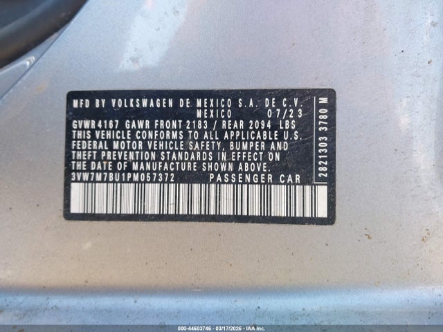2023 Volkswagen Jetta 1.5t Se მანქანა იყიდება აუქციონზე, vin: 3VW7M7BU1PM057372, აუქციონის ნომერი: 44603746