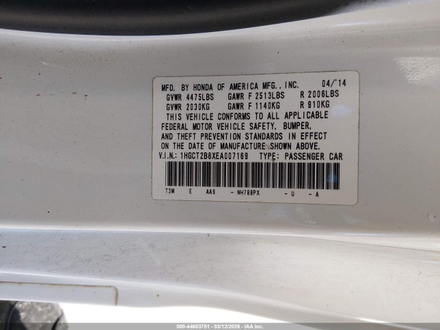 2014 Honda Accord Ex-l V-6 მანქანა იყიდება აუქციონზე, vin: 1HGCT2B8XEA007169, აუქციონის ნომერი: 44603751