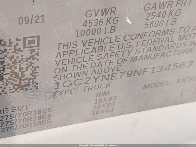 1GC2YNE79NF134563 Chevrolet SILVERADO 2500HD