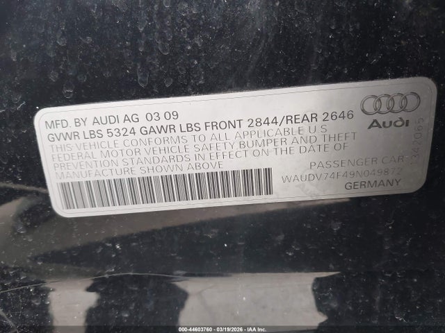 44603760 :رقم المزاد ، WAUDV74F49N049872 vin ، 2009 Audi A6 4.2 Prestige مزاد بيع