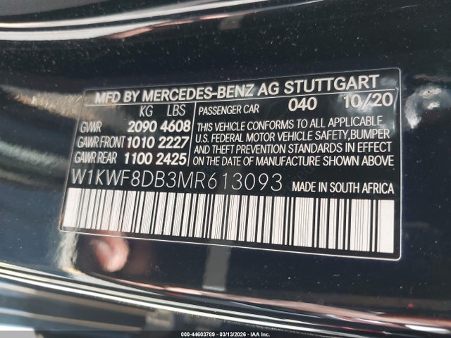 Aukcja sprzedaży 2021 Mercedes-benz C 300 Sedan, vin: W1KWF8DB3MR613093, numer aukcji: 44603789