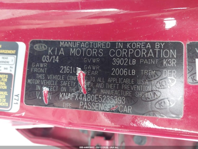 Aukcja sprzedaży 2014 Kia Forte Ex, vin: KNAFX4A80E5235393, numer aukcji: 44603802