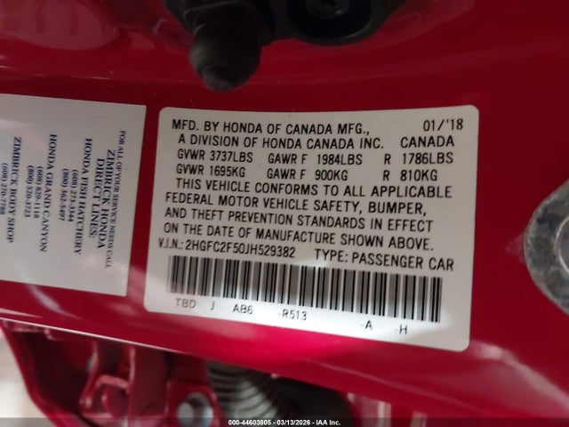 2HGFC2F50JH529382 Honda Civic Lx