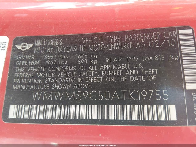 2010 MINI JOHN COOPER WORKS WMWMS9C50ATK19755 Photo 8