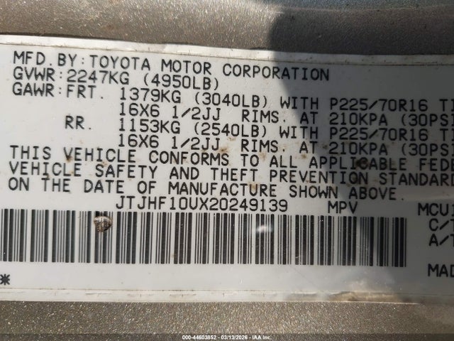 Aukcja sprzedaży 2002 Lexus Rx 300, vin: JTJHF10UX20249139, numer aukcji: 44603852
