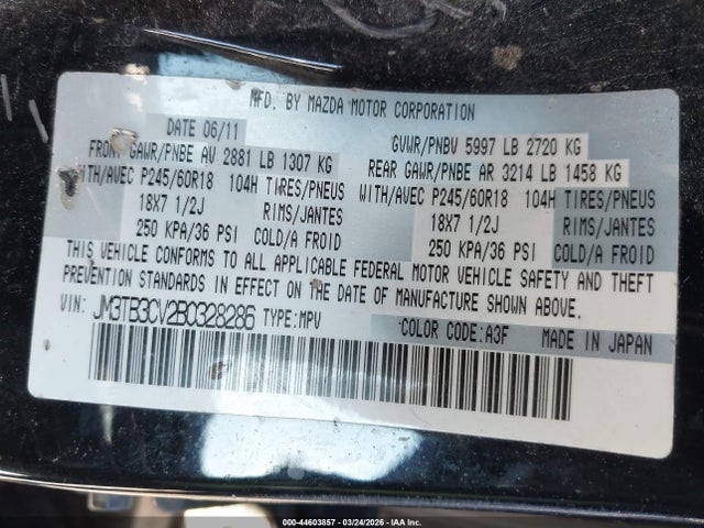 Продаж на аукціоні авто 2011 Mazda Cx-9 Touring, vin: JM3TB3CV2B0328286, номер лоту: 44603857