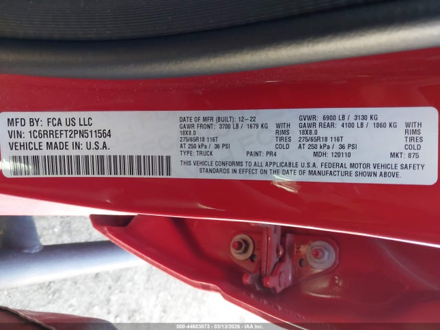 2023 Ram 1500 Big Horn  4x2 5'7 Box მანქანა იყიდება აუქციონზე, vin: 1C6RREFT2PN511564, აუქციონის ნომერი: 44603873