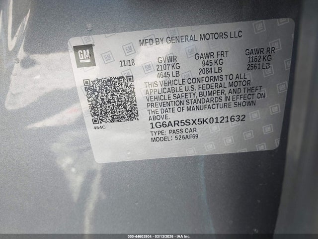 Продажа на аукционе авто 2019 Cadillac Cts Luxury, vin: 1G6AR5SX5K0121632, номер лота: 44603904