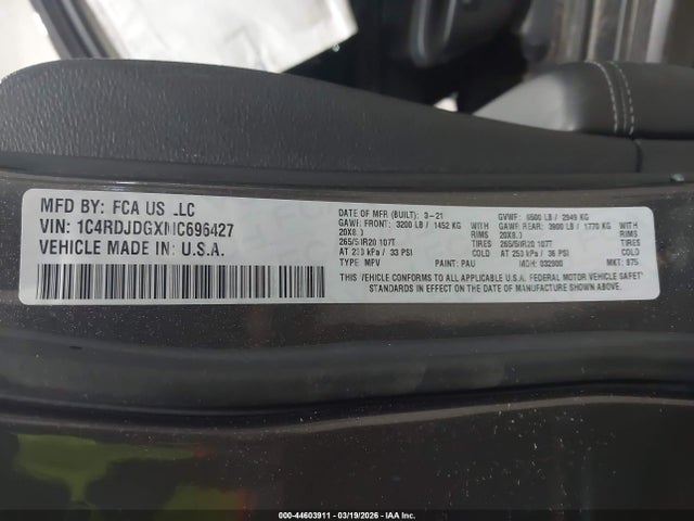 Aukcja sprzedaży 2021 Dodge Durango Gt Awd, vin: 1C4RDJDGXMC696427, numer aukcji: 44603911