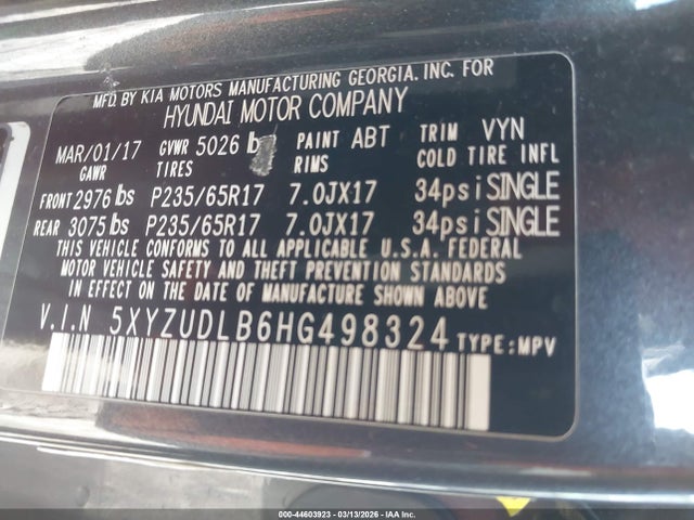 5XYZUDLB6HG498324 Hyundai Santa Fe Sport 2.4l